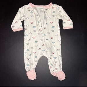 Carter's White and Pink Dinosaur Footed One Piece